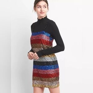 Vintage Y2K GAP Black and Blue Sequin Mock Neck Dress